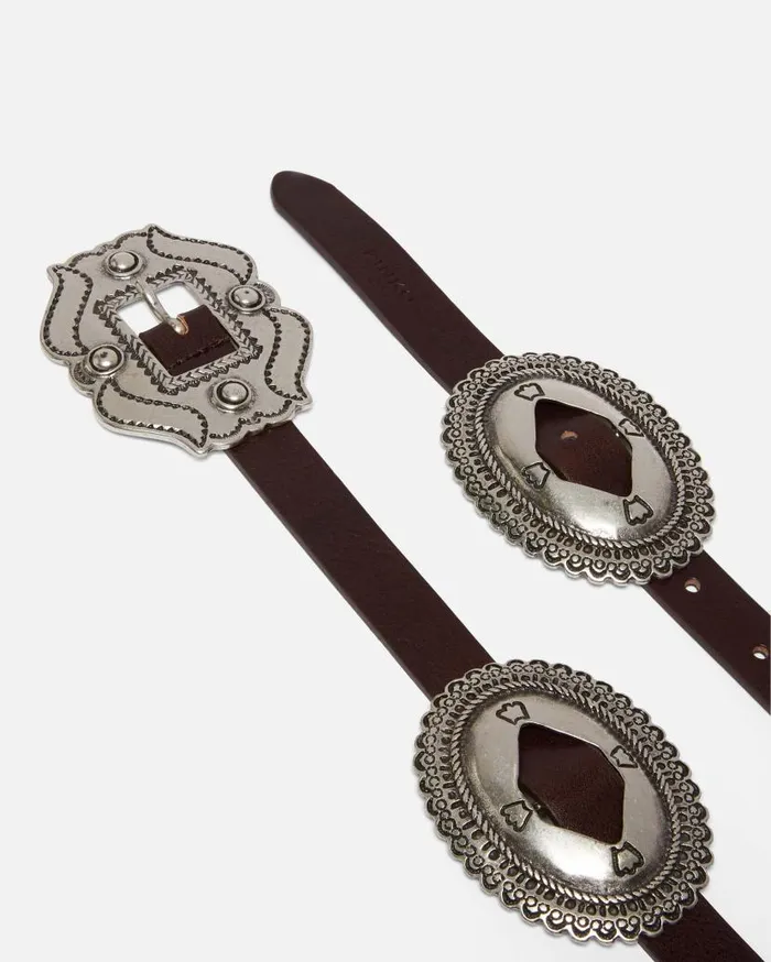 Pinko Belt With Large Buckle 2cm Dark Brownold Silver Women Belts