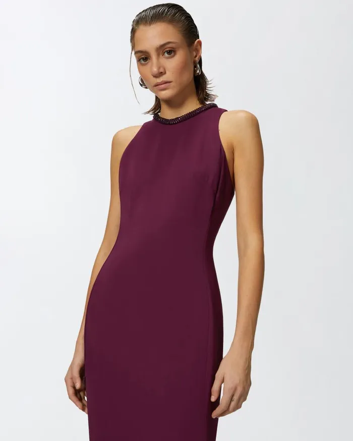 Pinko Black Sheath Dress With Rhinestoned Neckline Grape Wine Women Dresses