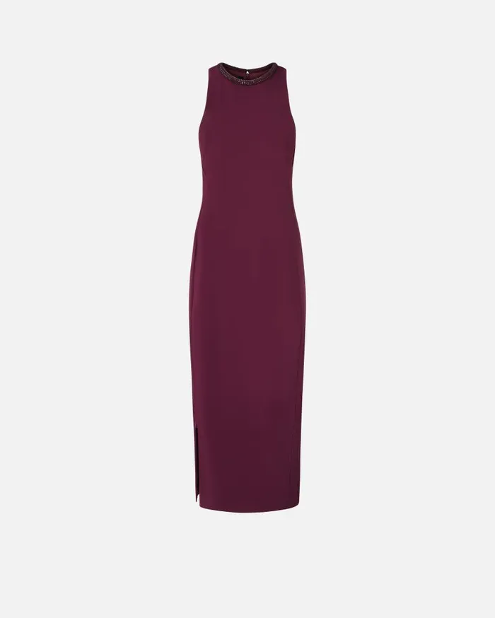 Pinko Black Sheath Dress With Rhinestoned Neckline Grape Wine Women Dresses
