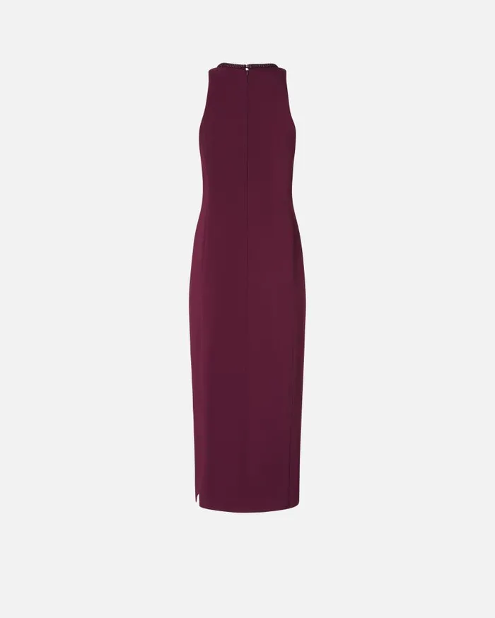 Pinko Black Sheath Dress With Rhinestoned Neckline Grape Wine Women Dresses
