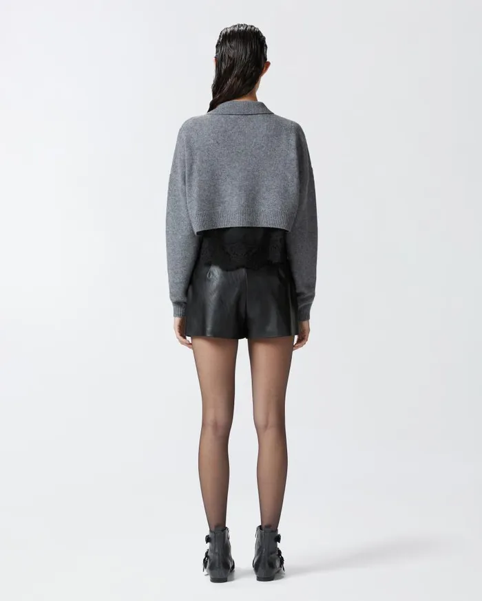 Pinko Cashmereblend Cardigan With Satin And Lace Top Greyblack Women Knitwear