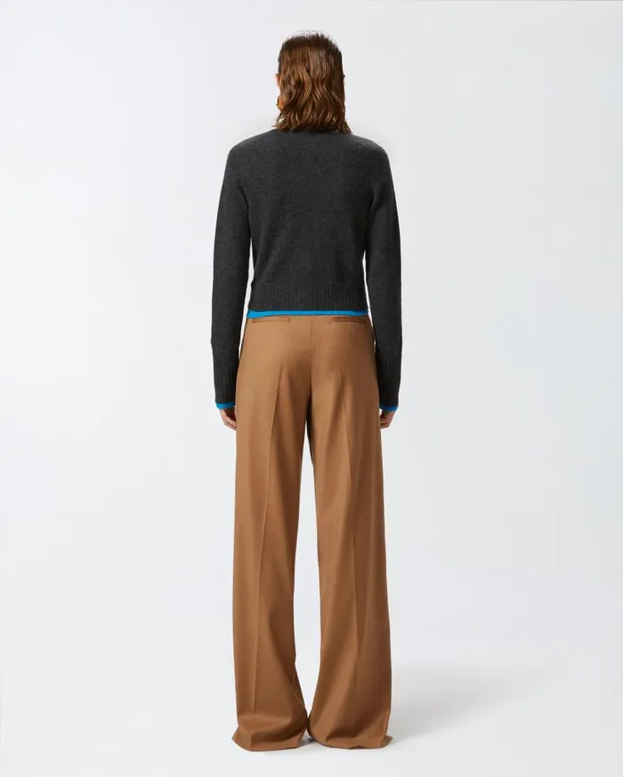 Pinko Cashmere Wool Cropped Cardigan With Contrasts Greyturquoise Women Knitwear