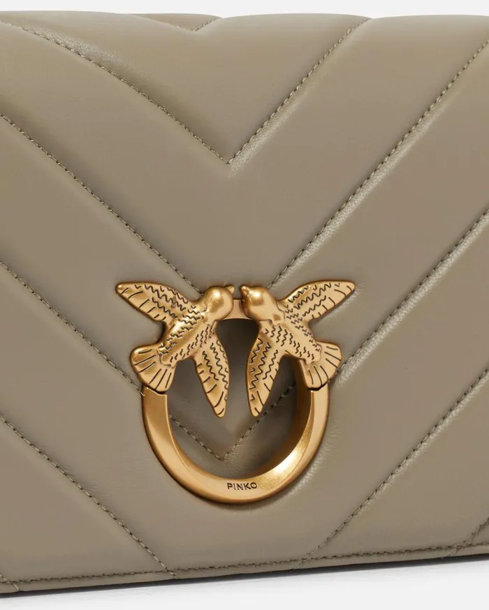 Pinko Classic LoveBag Click Big Chevron Walnutantique Gold Women Love Bag Click