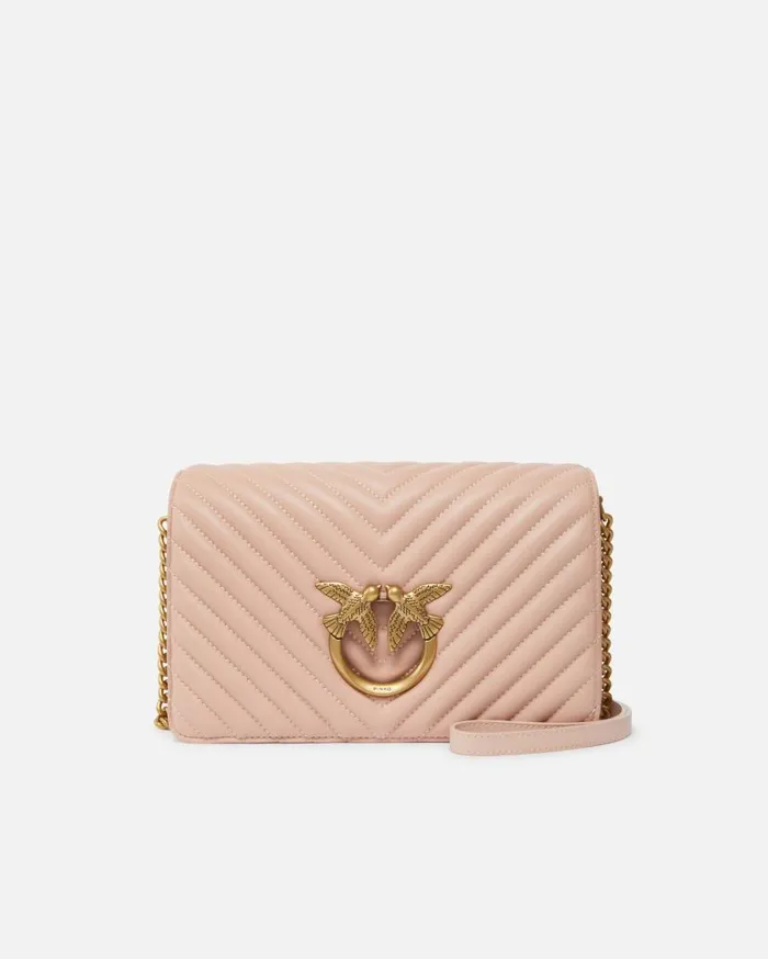 Pinko Classic Love Bag Click Chevron Pinkdusty Pinkantique Gold Women Crossbody Bags