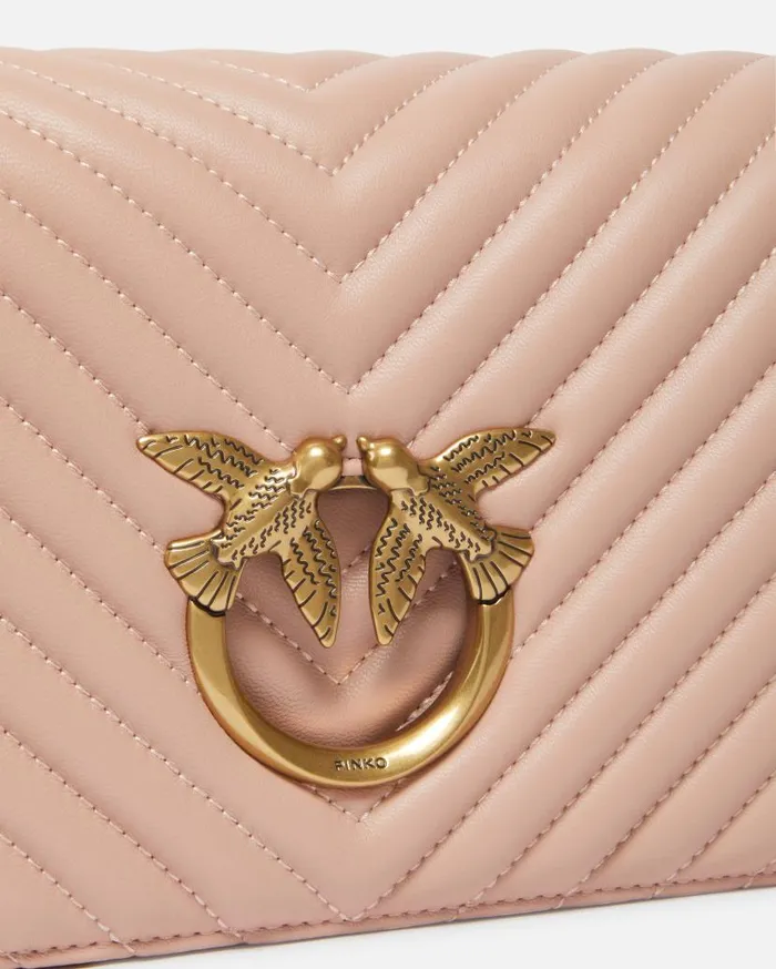 Pinko Classic Love Bag Click Chevron Pinkdusty Pinkantique Gold Women Crossbody Bags