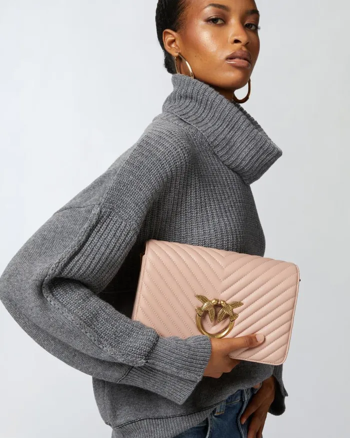 Pinko Classic Love Bag Click Chevron Pinkdusty Pinkantique Gold Women Crossbody Bags