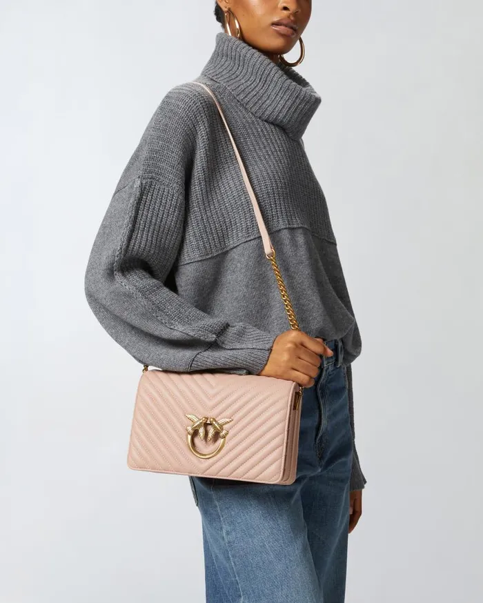 Pinko Classic Love Bag Click Chevron Pinkdusty Pinkantique Gold Women Crossbody Bags