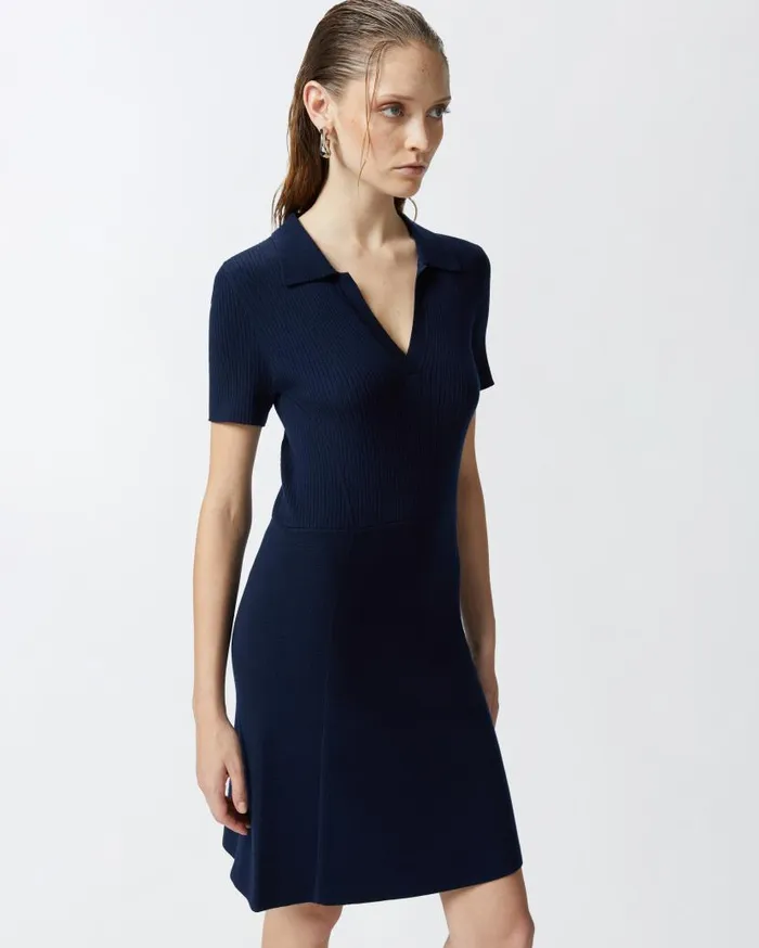 Pinko Compact Wool Knit Mini Dress Dark Navy Blue Women Dresses