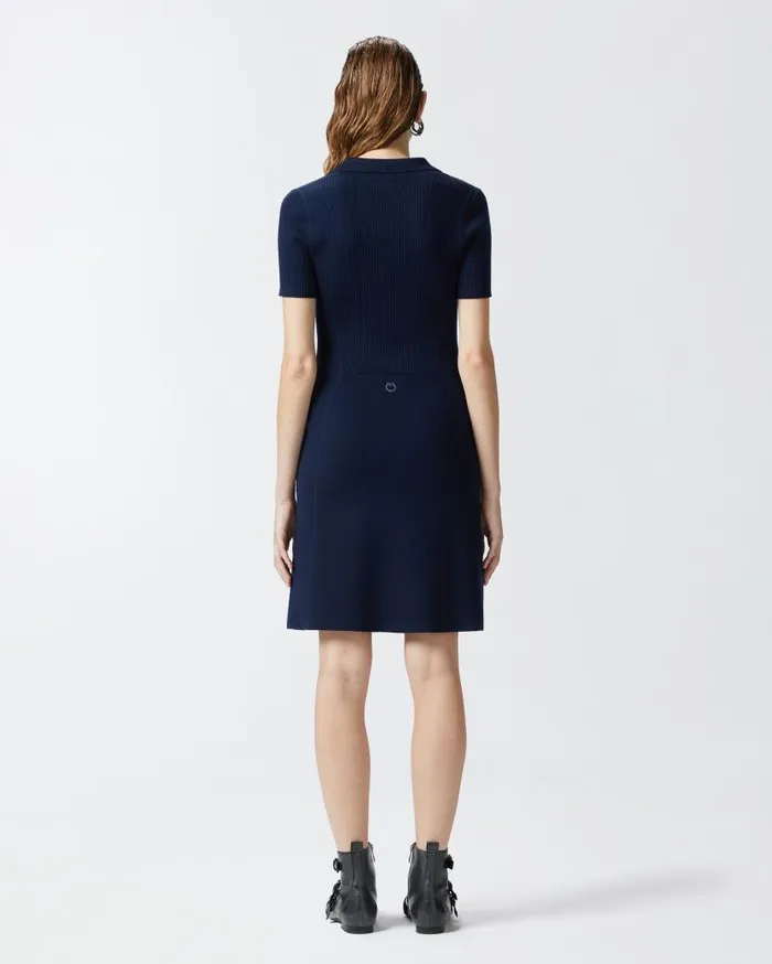 Pinko Compact Wool Knit Mini Dress Dark Navy Blue Women Dresses