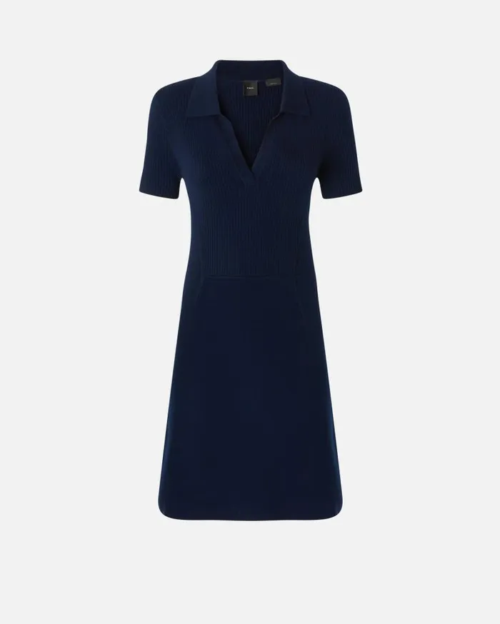 Pinko Compact Wool Knit Mini Dress Dark Navy Blue Women Dresses