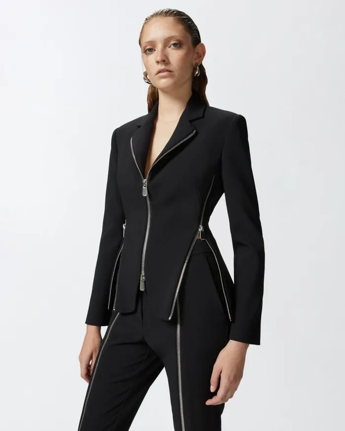 Pinko Crepe Fabric Jacket With Metal Zips Limo Black Women Jackets