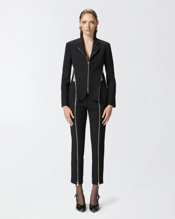 Pinko Crepe Fabric Jacket With Metal Zips Limo Black Women Jackets