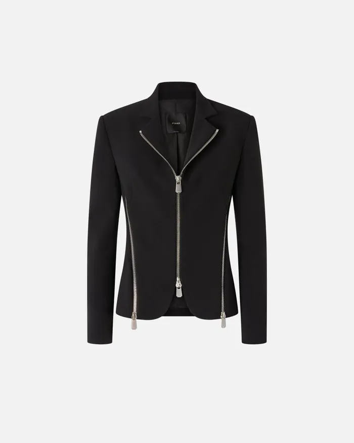 Pinko Crepe Fabric Jacket With Metal Zips Limo Black Women Jackets