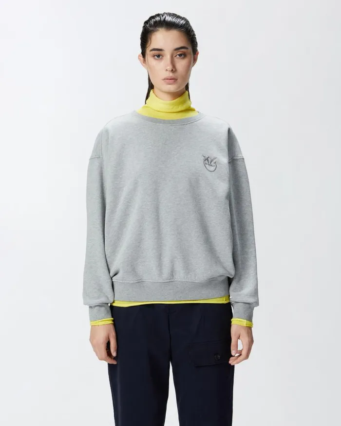 Pinko Crewneck Sweatshirt With Embroidered Logo Drizzle Grey Women Sweatshirts