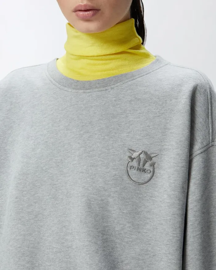 Pinko Crewneck Sweatshirt With Embroidered Logo Drizzle Grey Women Sweatshirts
