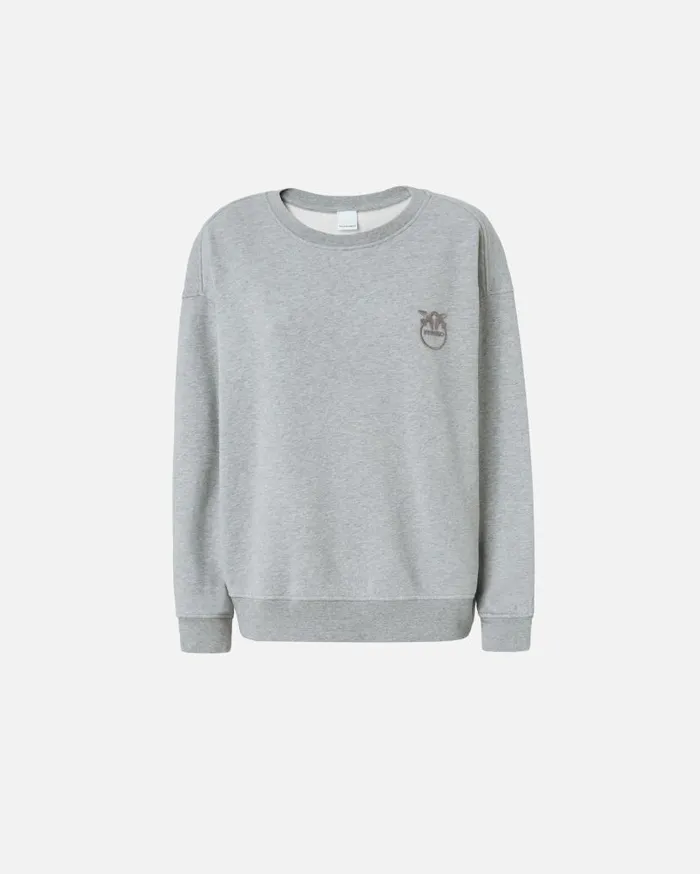 Pinko Crewneck Sweatshirt With Embroidered Logo Drizzle Grey Women Sweatshirts