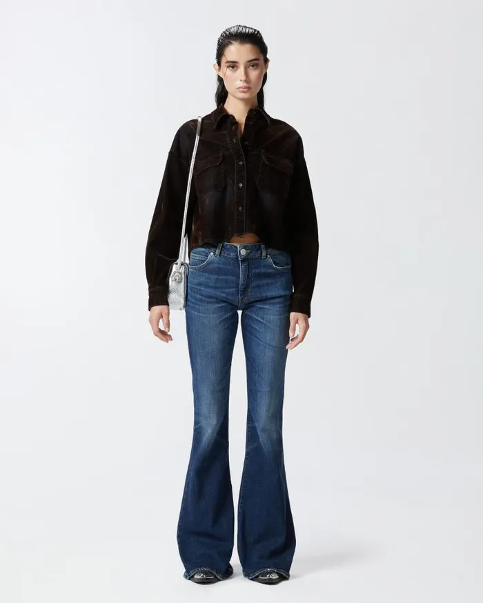 Pinko Dark Blue Wide Flared Jeans Medium Dark Vintage Wash Women Jeans