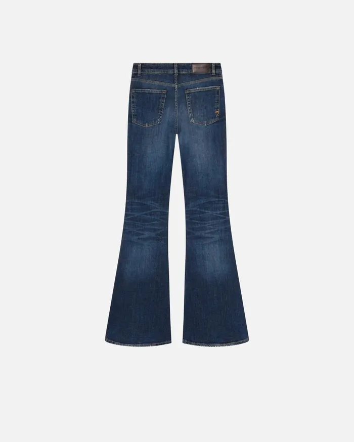 Pinko Dark Blue Wide Flared Jeans Medium Dark Vintage Wash Women Jeans