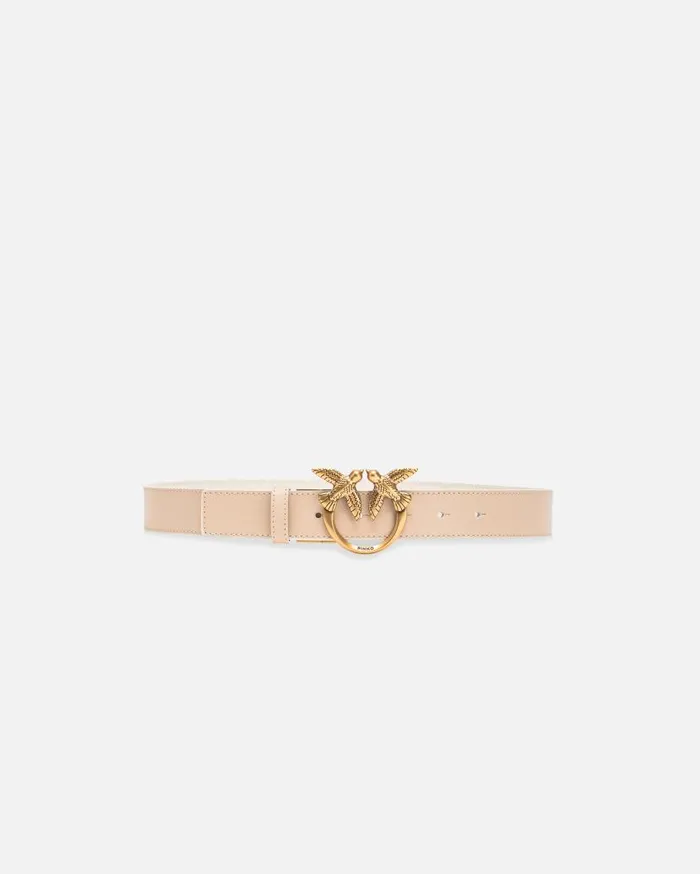 Pinko Doubleface Belt With Love Birds Buckle 3 Cm Sandwhiteantiquegold Women Belts