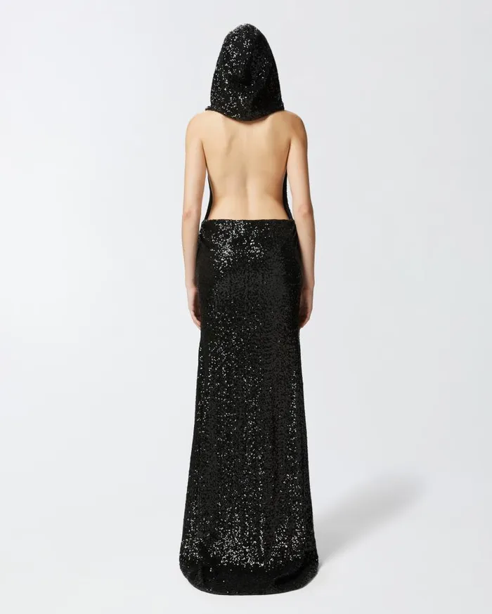Pinko Elegant Long Sequinned Dress With Open Back Limo Black Women Dresses