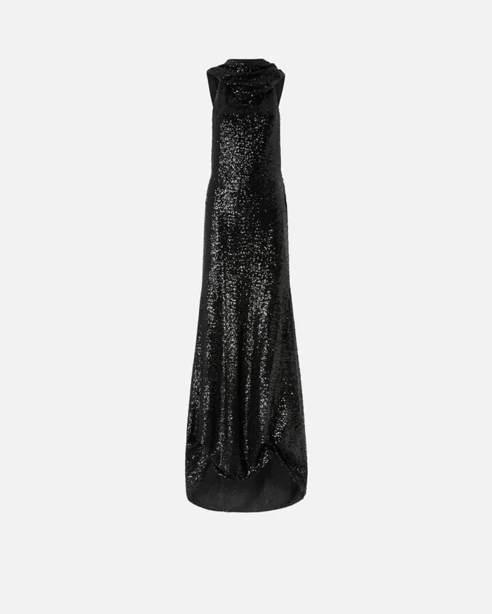 Pinko Elegant Long Sequinned Dress With Open Back Limo Black Women Dresses