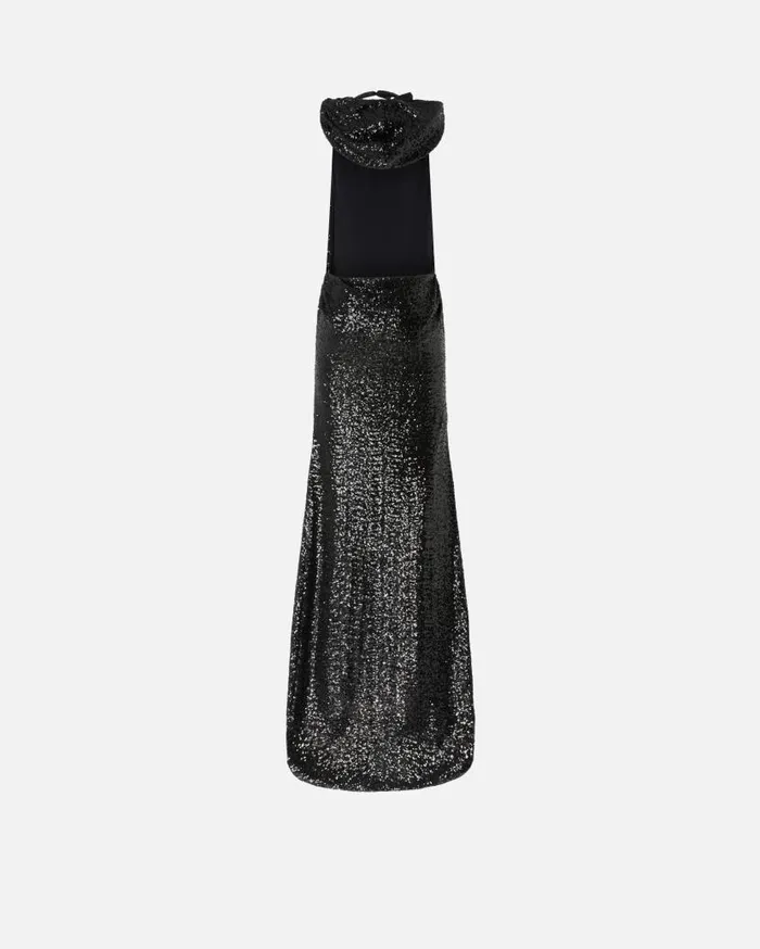 Pinko Elegant Long Sequinned Dress With Open Back Limo Black Women Dresses