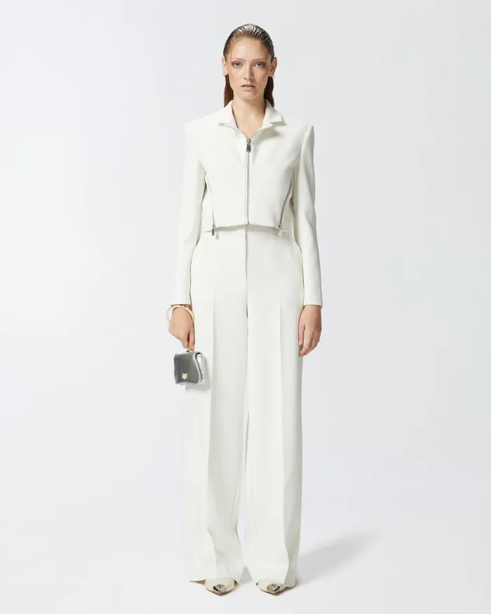 Pinko Elegant Palazzo Trousers In Crepe Lily White Women Trousers