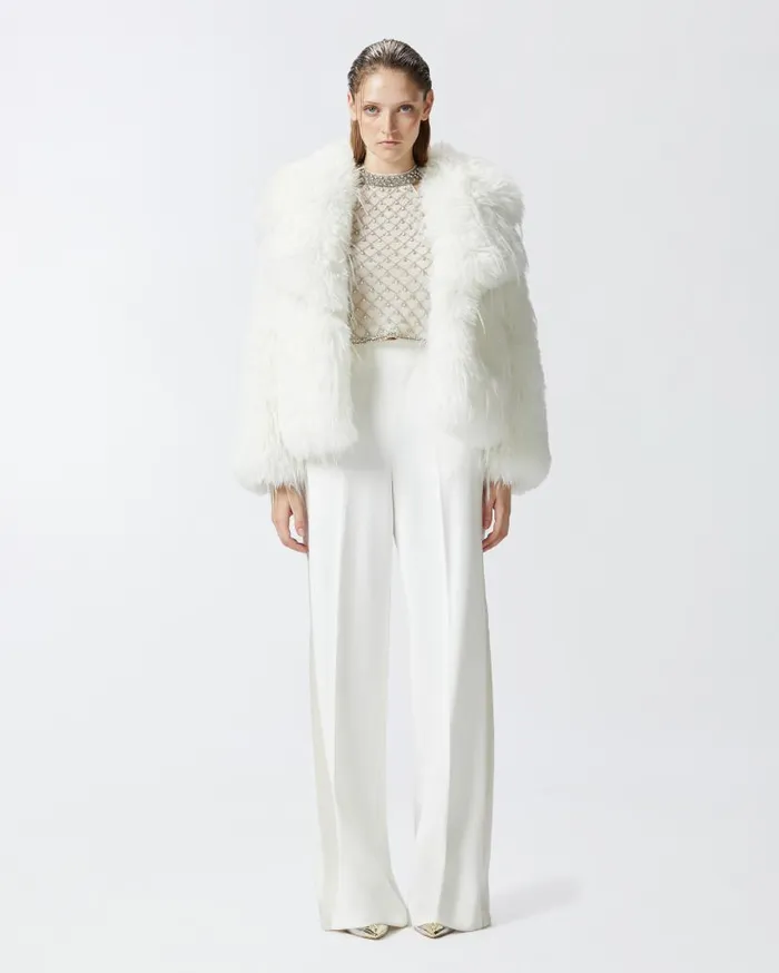 Pinko Elegant Trousers With Shiny Side Band Snow White Women Trousers