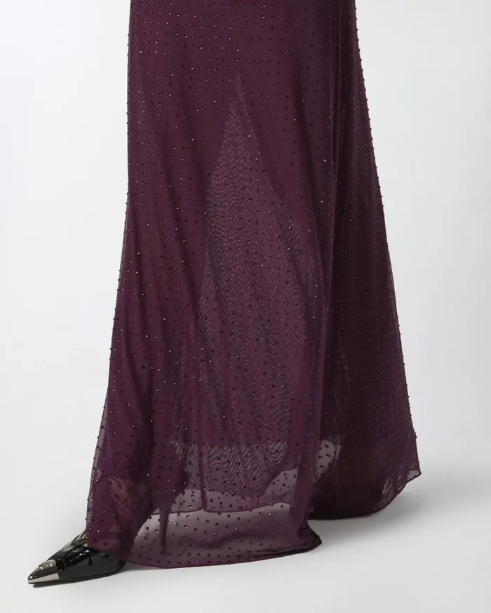Pinko Fully Rhinestoned Long Tulle Skirt Grape Wine Women Skirts