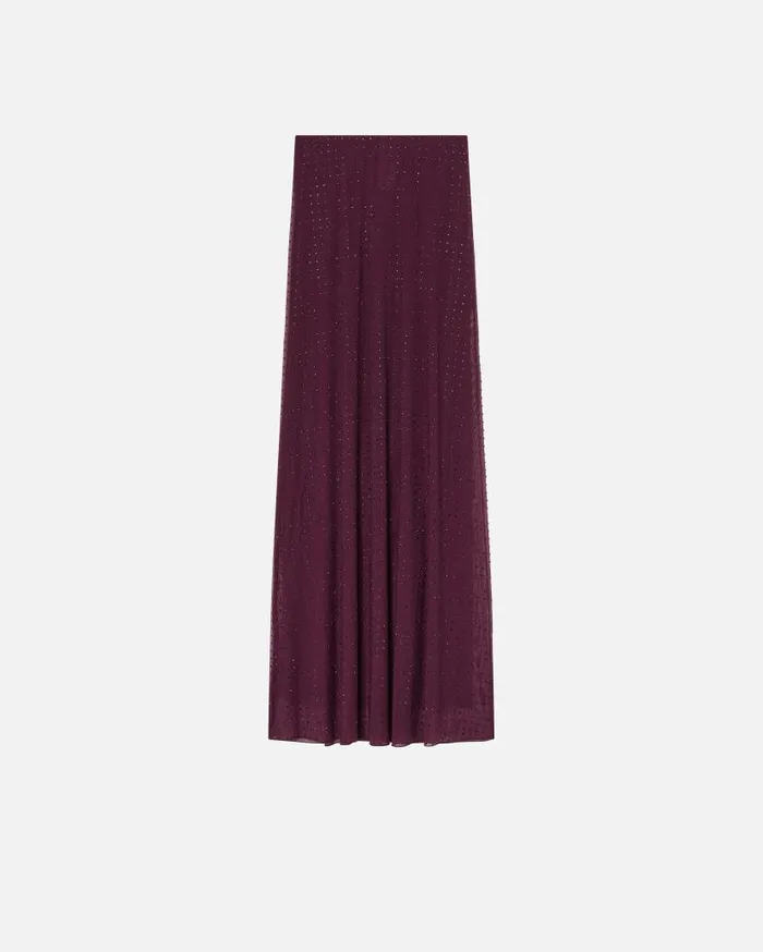 Pinko Fully Rhinestoned Long Tulle Skirt Grape Wine Women Skirts