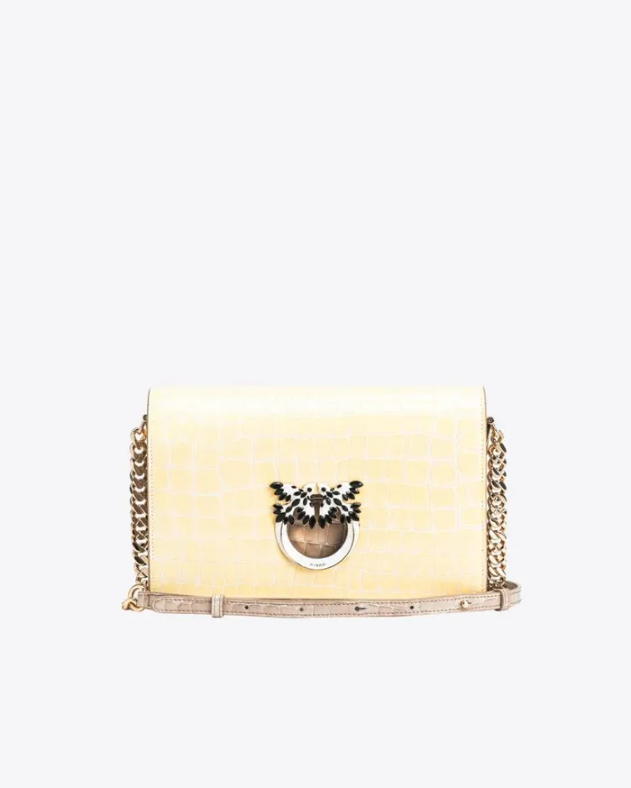 Pinko Galleria Classic Love Bag Click In Shiny Twotone Crocodileprint Leather Haylightgold Women Crossbody Bags Pinko Galleria Classic Love Bag Click In Shiny Twotone Crocodileprint Leather Haylightgold Women Crossbody Bags