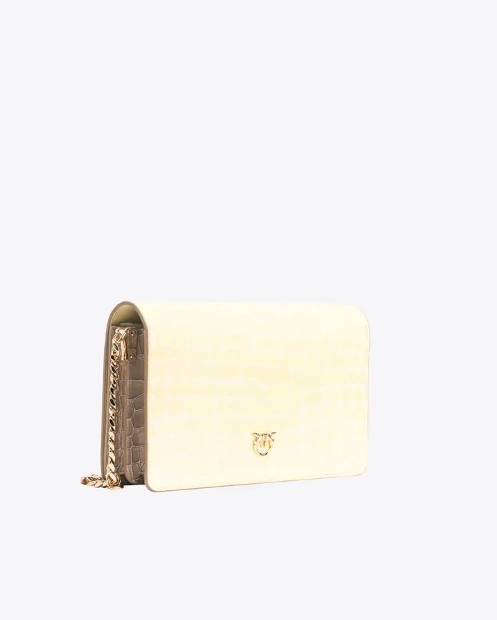 Pinko Galleria Classic Love Bag Click In Shiny Twotone Crocodileprint Leather Haylightgold Women Crossbody Bags