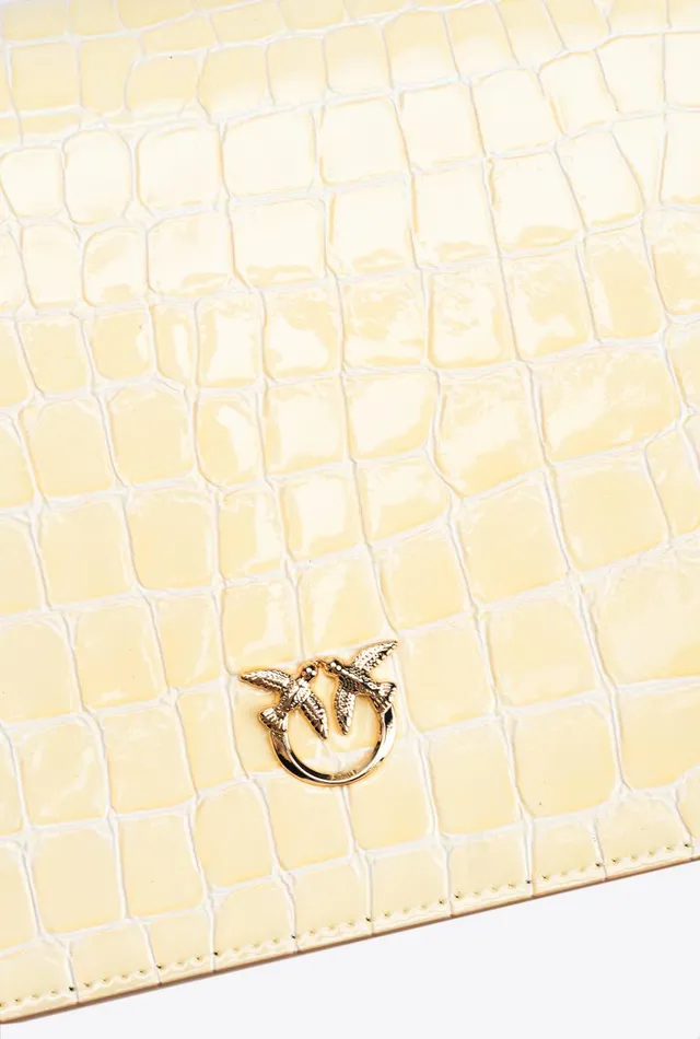 Pinko Galleria Classic Love Bag Click In Shiny Twotone Crocodileprint Leather Haylightgold Women Crossbody Bags