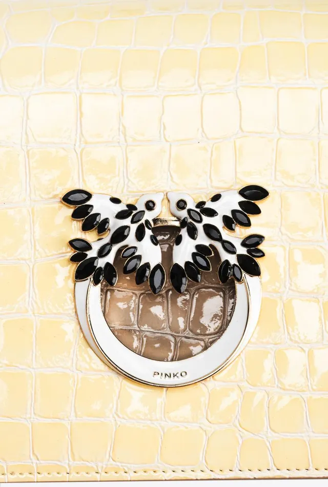 Pinko Galleria Classic Love Bag Click In Shiny Twotone Crocodileprint Leather Haylightgold Women Crossbody Bags