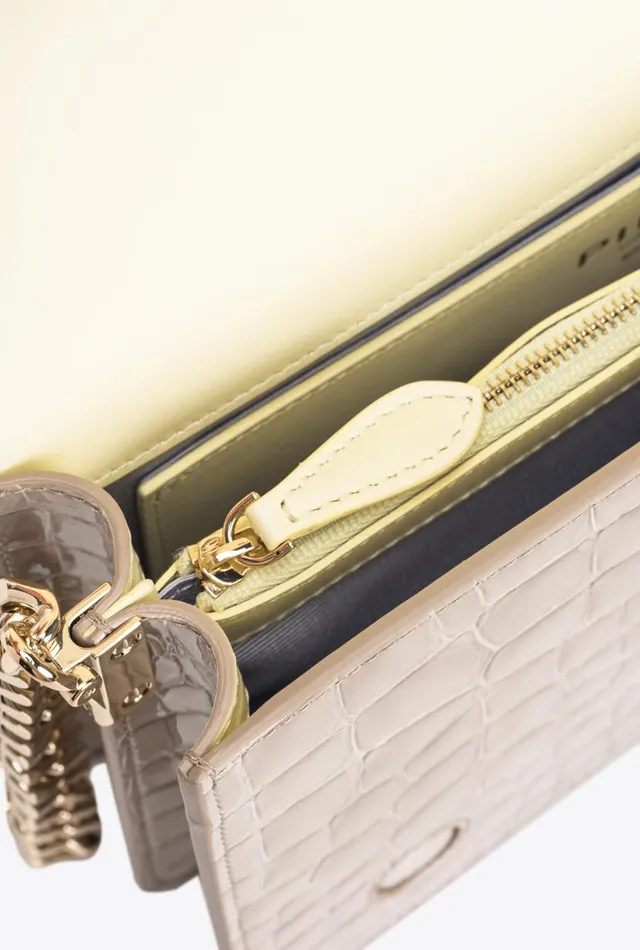 Pinko Galleria Classic Love Bag Click In Shiny Twotone Crocodileprint Leather Haylightgold Women Crossbody Bags