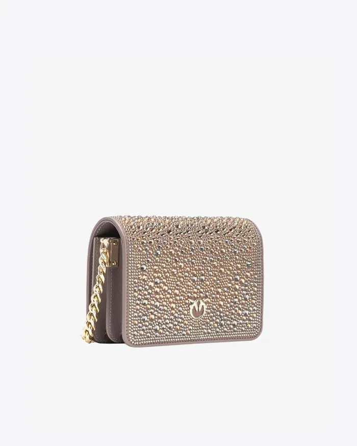 Pinko Galleria Fullrhinestone Mini Love Bag Click Beige 8211 Ironlightgold Women Limited Edition