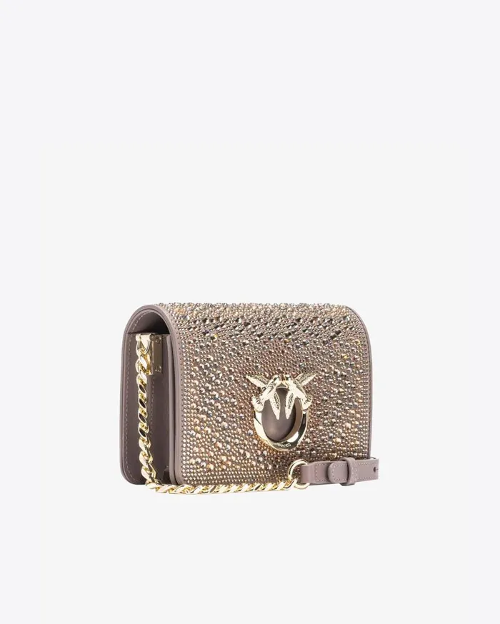 Pinko Galleria Fullrhinestone Mini Love Bag Click Beige 8211 Ironlightgold Women Limited Edition