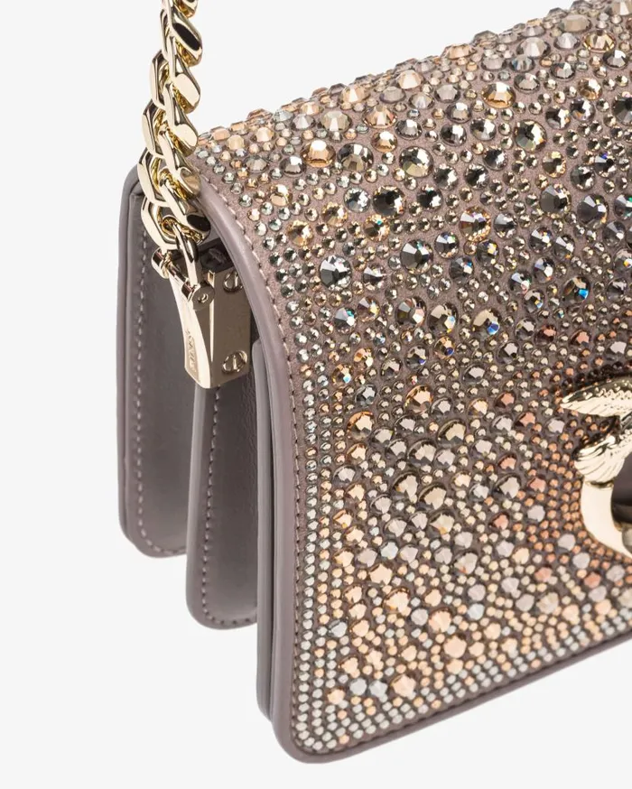Pinko Galleria Fullrhinestone Mini Love Bag Click Beige 8211 Ironlightgold Women Limited Edition