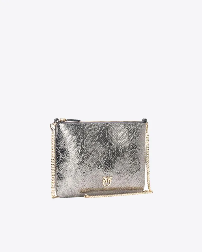 Pinko Galleria Punched Reptileprint Classic Flat Love Bag Charcoallightgold Women Limited Edition