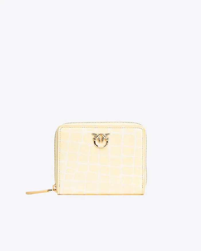 Pinko Galleria Square Ziparound Wallet In Shiny Crocprint Leather Haylightgold Women Limited Edition