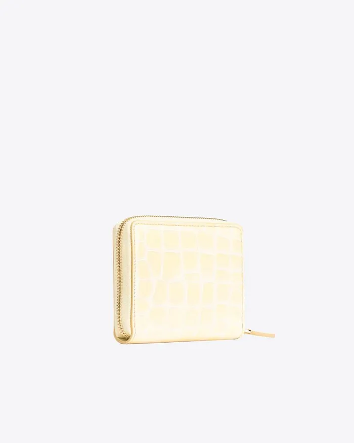 Pinko Galleria Square Ziparound Wallet In Shiny Crocprint Leather Haylightgold Women Limited Edition