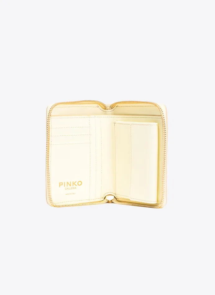 Pinko Galleria Square Ziparound Wallet In Shiny Crocprint Leather Haylightgold Women Limited Edition