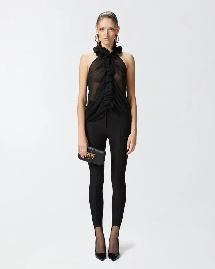 Pinko Georgette Top With Ruching Limo Black Women Topwear