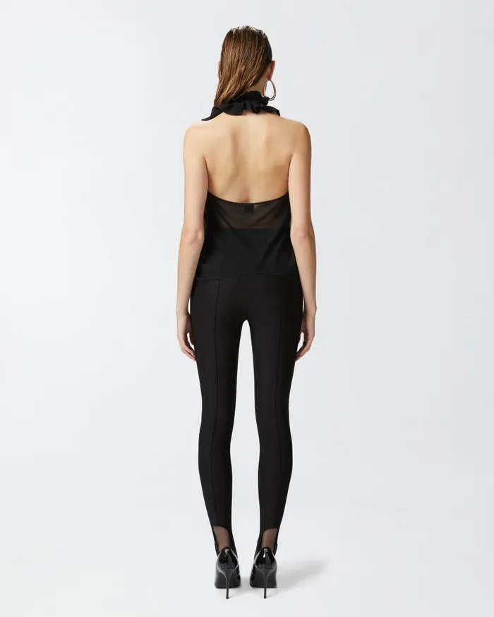 Pinko Georgette Top With Ruching Limo Black Women Topwear