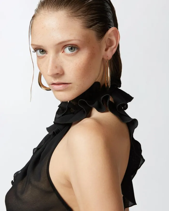 Pinko Georgette Top With Ruching Limo Black Women Topwear