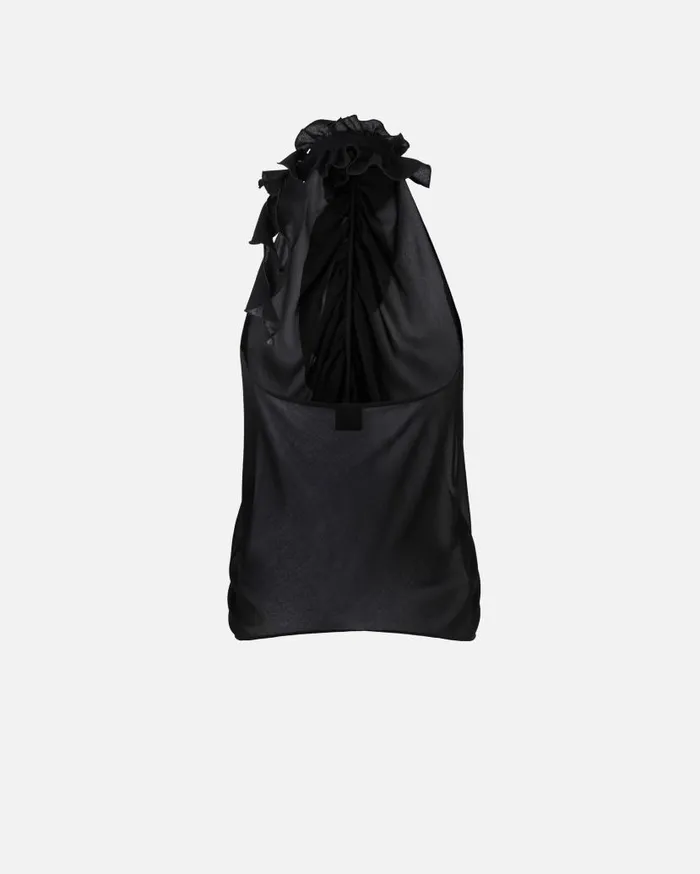Pinko Georgette Top With Ruching Limo Black Women Topwear