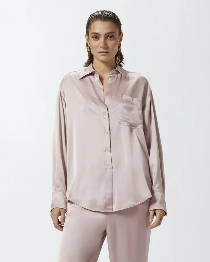 Pinko Glossy Shirt With Plunging Neckline Zephyr Pink Women Shirts And Blouses