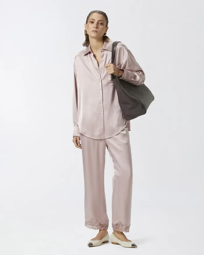 Pinko Glossy Shirt With Plunging Neckline Zephyr Pink Women Shirts And Blouses