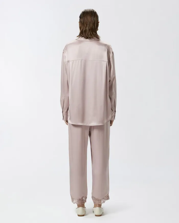Pinko Glossy Shirt With Plunging Neckline Zephyr Pink Women Shirts And Blouses