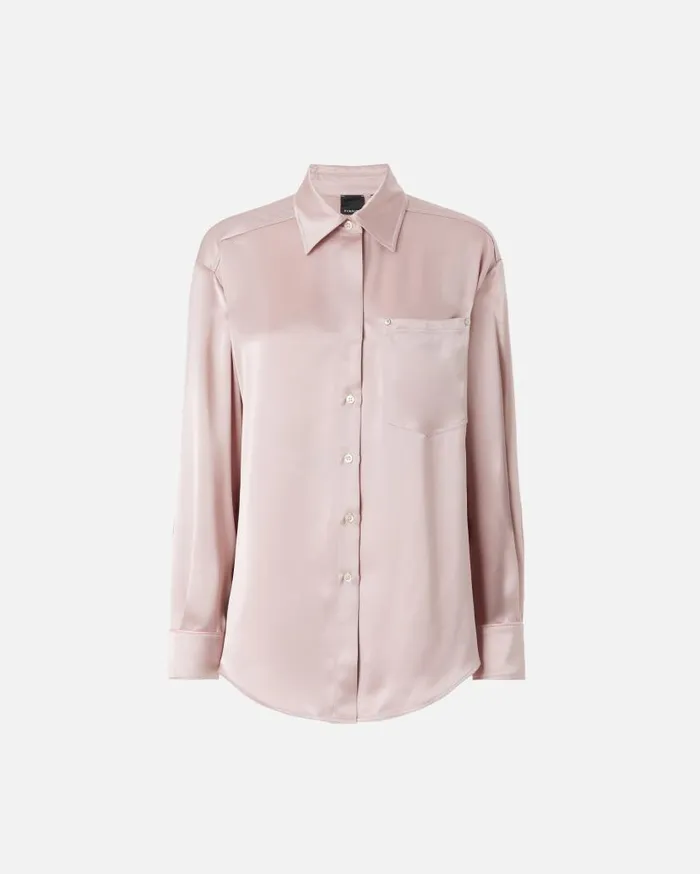 Pinko Glossy Shirt With Plunging Neckline Zephyr Pink Women Shirts And Blouses